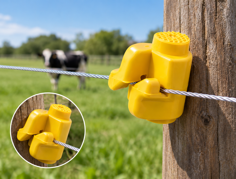 Aislador Pivote Grande para Cerca Eléctrica Sin Puntilla Amarillo x100