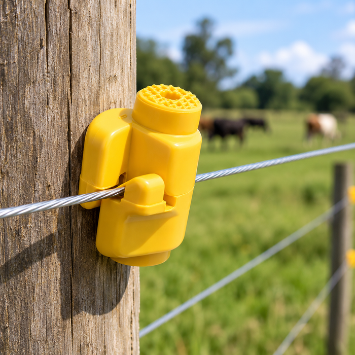 Aislador Pivote Grande para Cerca Eléctrica Sin Puntilla Amarillo x100