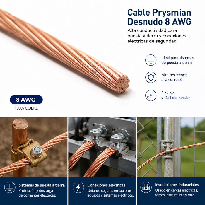 Cable de Cobre Desnudo Prysmian 8 AWG