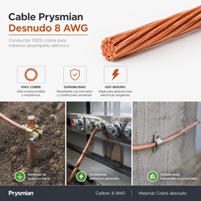 Cable de Cobre Desnudo Prysmian 8 AWG