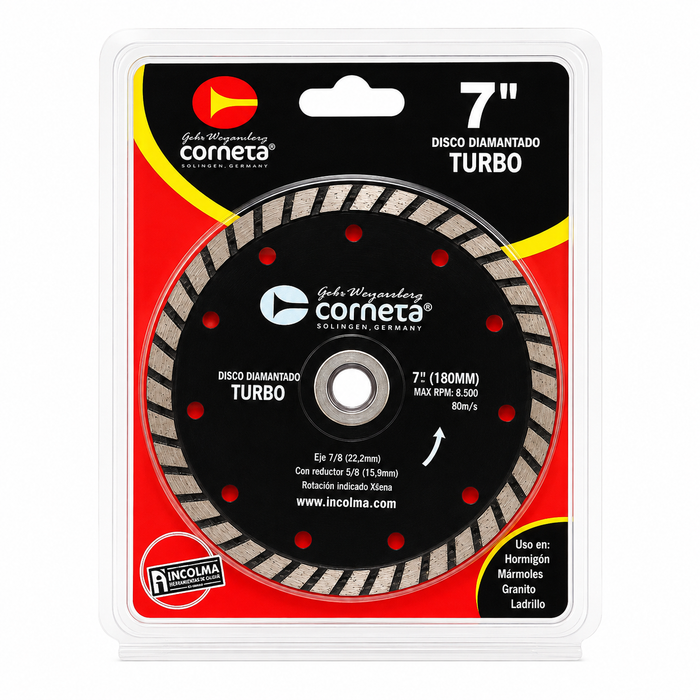 Disco Diamantado Turbo Corneta 7" para Concreto, Granito, Mármol y Ladrillo