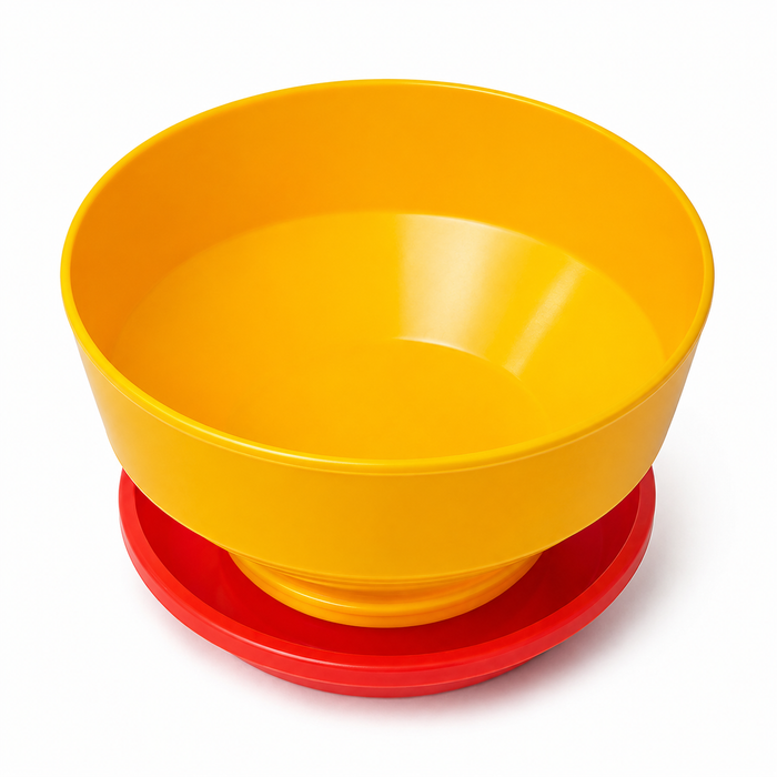 Comedero Tolva para Pollitos Amarillo con Bandeja Roja – Alimentación Avícola