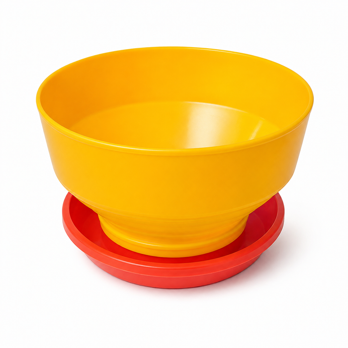 Comedero Tolva para Pollitos Amarillo con Bandeja Roja – Alimentación Avícola