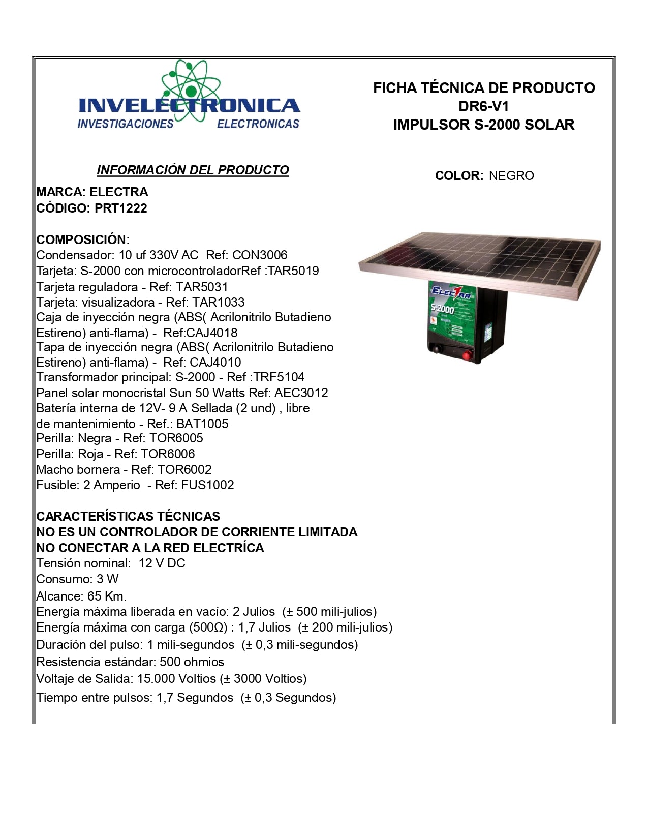 Impulsor Electra S2000 Panel Solar Incorporado (Alcance: 65 Km)
