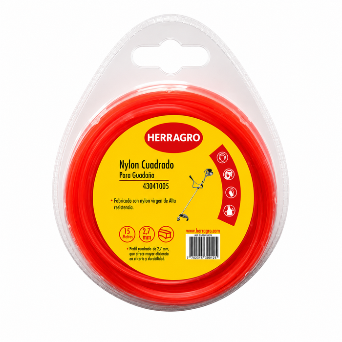 Nylon Cuadrado 2.7 mm x 15 m Naranja