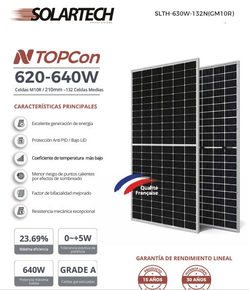 Panel Solar Solartech 630W Bifacial TOPCon – SLTH-630W-132N(GM10R)Bi