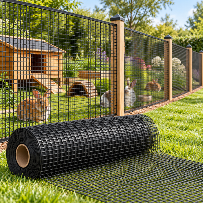 Malla Cuadrada Negra Fort 15 x 15 mm – Rollo 1 m x 30 m para Cercados y Protección